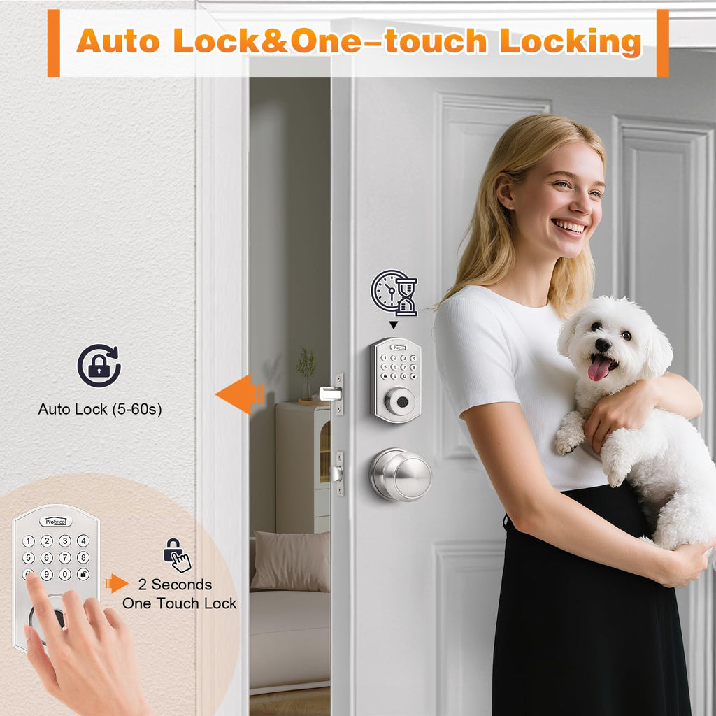 Smart Keyless Entry Door Lock with Knob Set, Satin Nickel