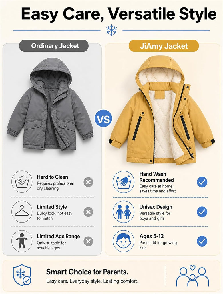 Kids Fleece-Lined Winter Coat Boys Girls Water-Resistant Jacket
