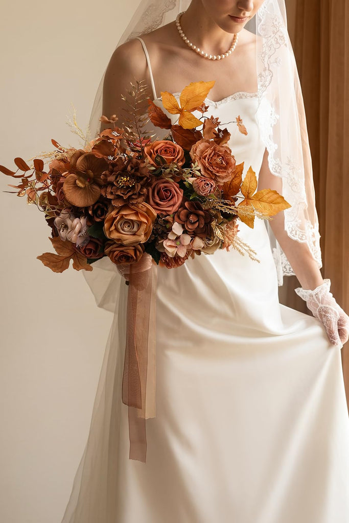 Wedding Bouquet for Bride, Round Silk Bridal Flower Bouquet