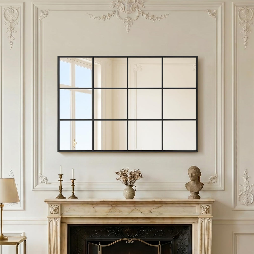 Windowpane Wall Mirror 30"x40" Black Wall Mounted Art Pane Mirror Farmhouse Decorative Mirror Leaning Hanging Wall