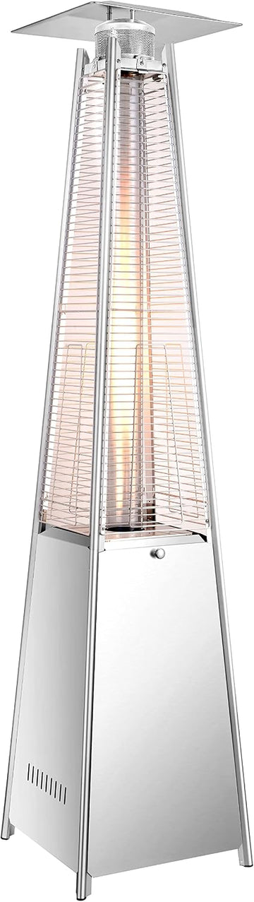 42,000 BTU Pyramid Patio Heater, Outdoor Propane Heater with Quartz Glass Flame Tube, Stainless Steel Patio Heater
