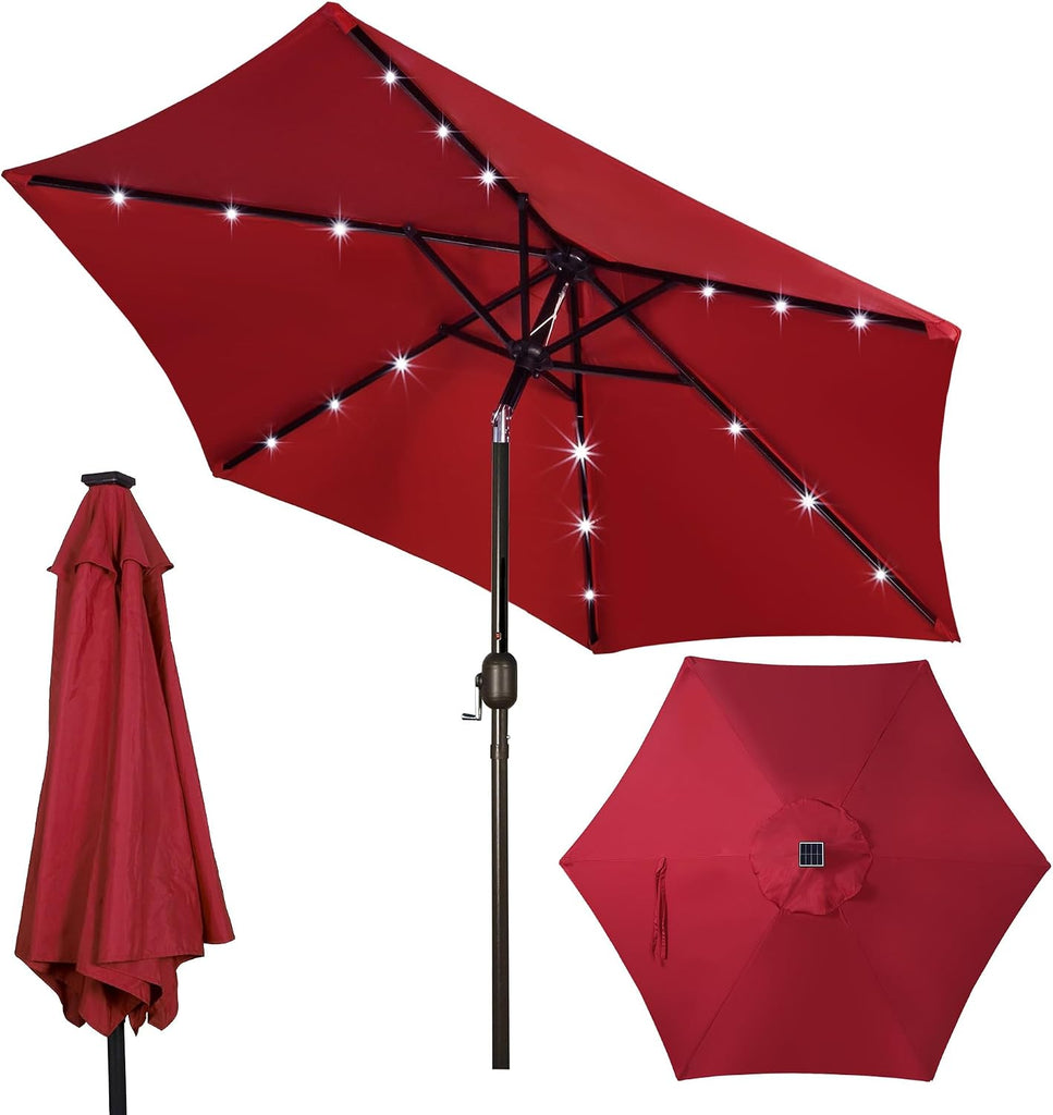 7.5 ft Solar Umbrella, 18 LED Lighted Patio Umbrella, Table Market Umbrella - Red
