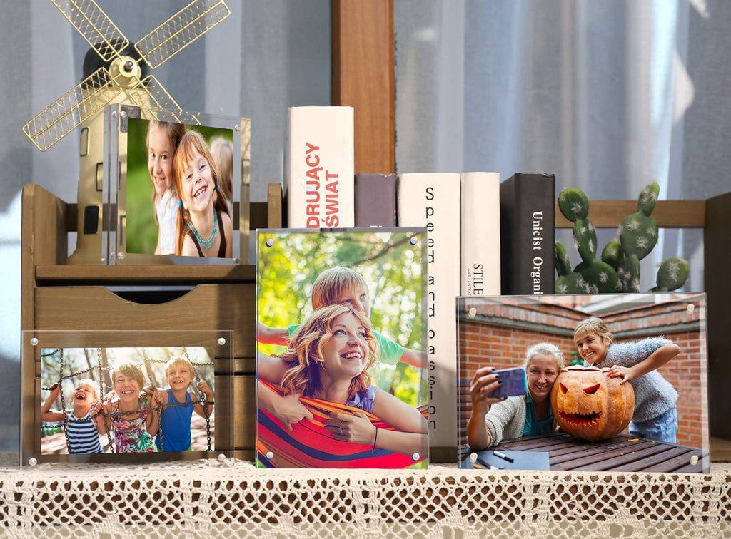 5 Pack Acrylic Frame 6x6, 20% Thicker, 24mm Thick Frameless Clear Square Picture Frame, Double Sided Magnetic Photo