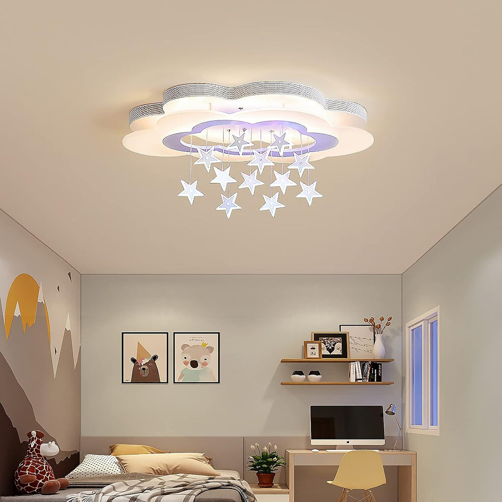 LED Ceiling Light for Kids Room, Cloud and Hanging Star Flush Mount Ceiling Fixture with 3 Color Temperature