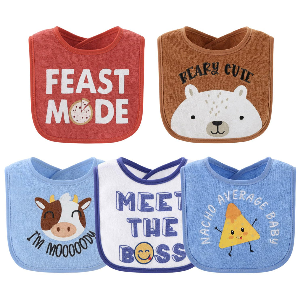Baby Boy Terry Bibs Set of 10-100% Cotton, Soft, Absorbent Baby Bibs, Toddler Boy Set, Newborn & Infant Bib - Oh Boy!