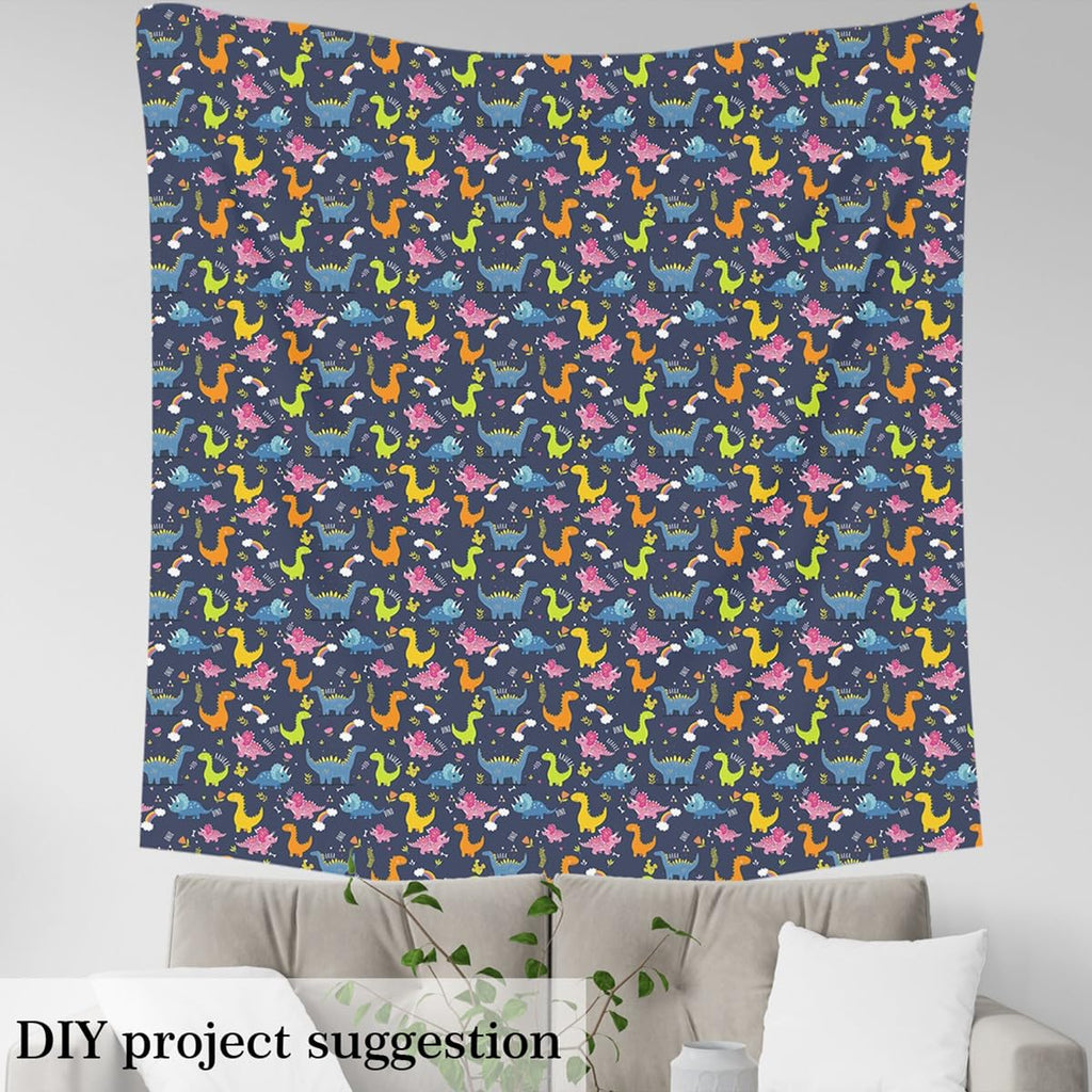 Cartoon Dinosaur Upholstery Fabric By The Yard, 3D Digital Print Reupholstery Fabric for Chairs, Botanical Leaf