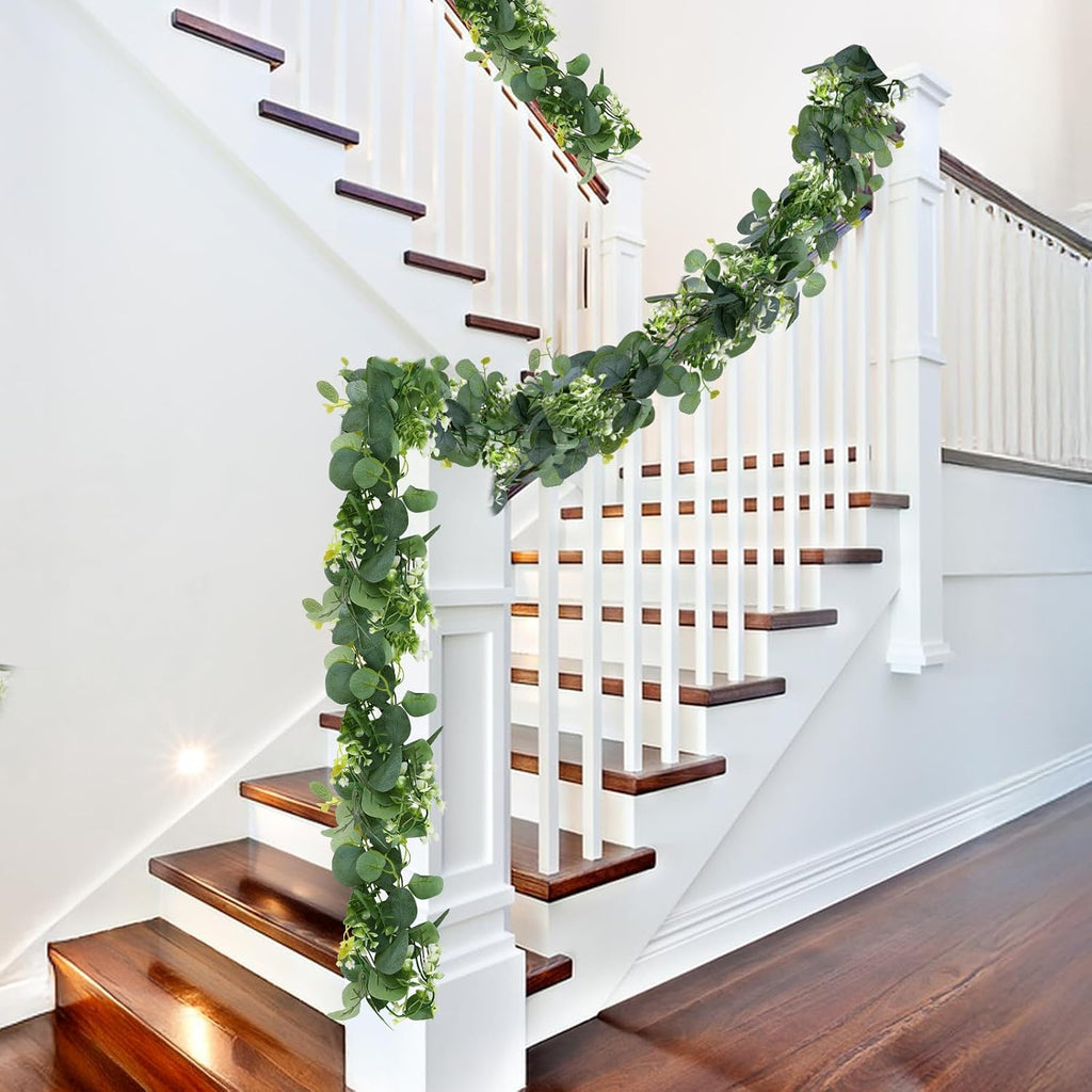 Artificial Eucalyptus Leaf Garland, 5.9ft Faux Greenery Garland Fake Eucalyptus Wreath Vines for Centerpiece - Set of 6