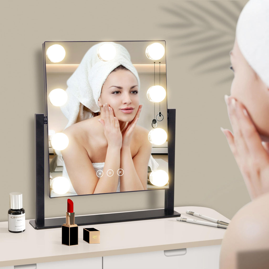 Vanity Mirror with Lights,Makeup Mirror with Lights with 9 Dimmable LED Bulbs, 3 Color Lighting Modes Detachable 10X