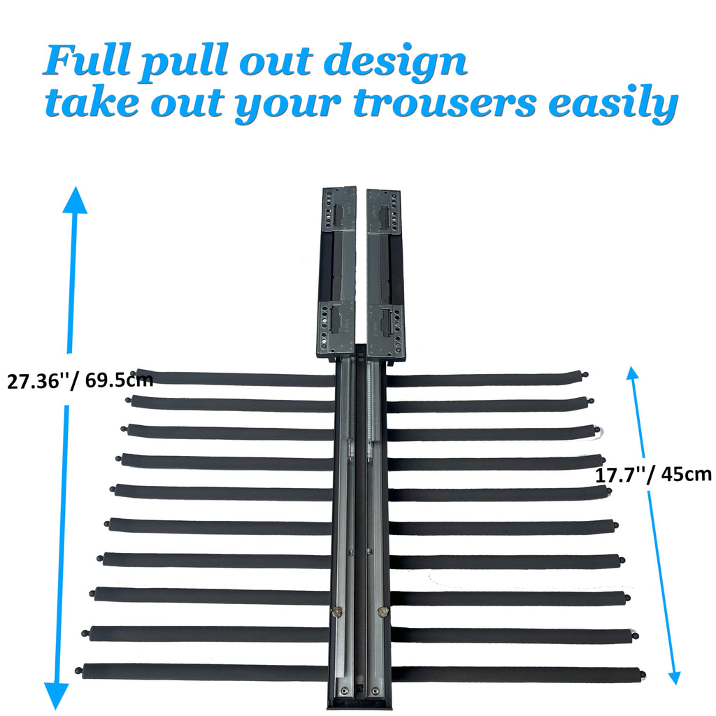 Pull Out Pants Rack for Closet Hanger Bar Steel Pull Out Trousers Pants Hanger Rack with Soft Close, Clothes