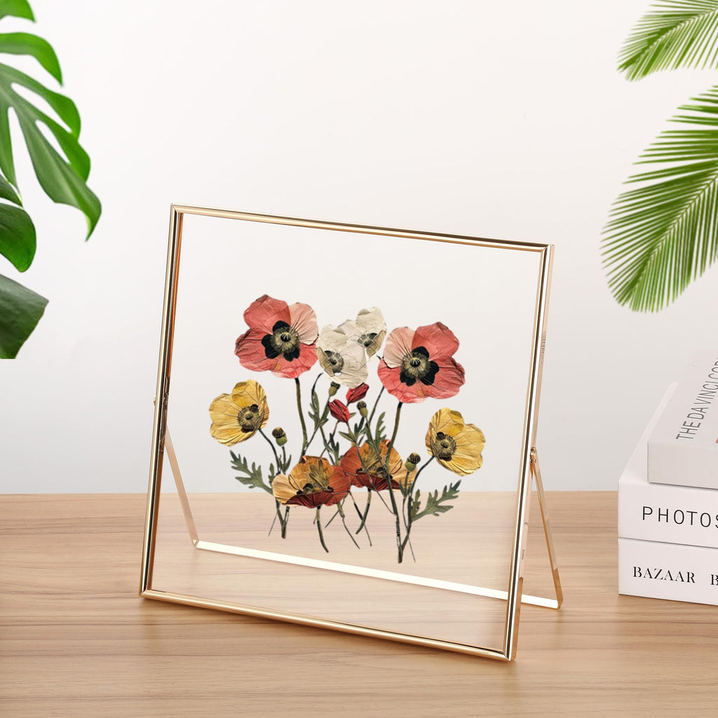 Gold 10x10 Floating Frame 2 Pack for Photo Size(5x5'', 6x6'', 8x8''), Adjustable Tabletop/Shelf floating Photo Frame, for