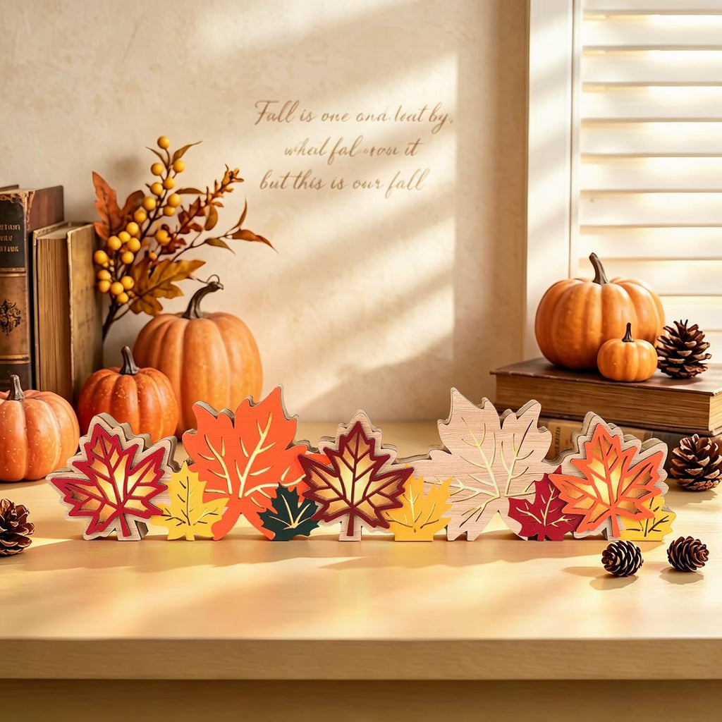 Lighted Fall Decorations Wooden Maple Leaf Table Light