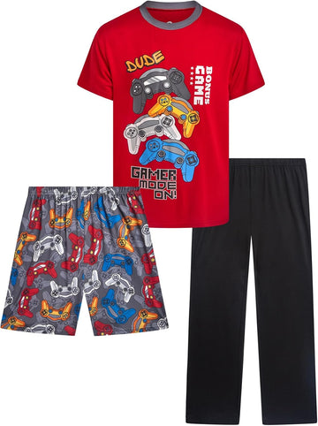 Boys Pajama Set 3 Piece Sleep Shirt Shorts and PJ Pants