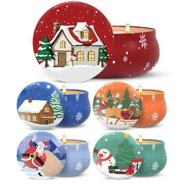 Set of 5 Christmas Themed Scented Candles Gift Set for Women, Natural Soy Wax Aromatherapy Candles Decor - Lavender