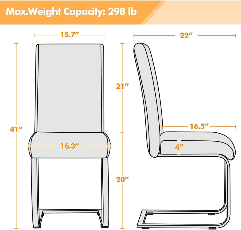 Dining Chairs Set of 2 Modern Faux Leather Upholstered Dining Room Chairs with High Back and Metal Chrome Legs for