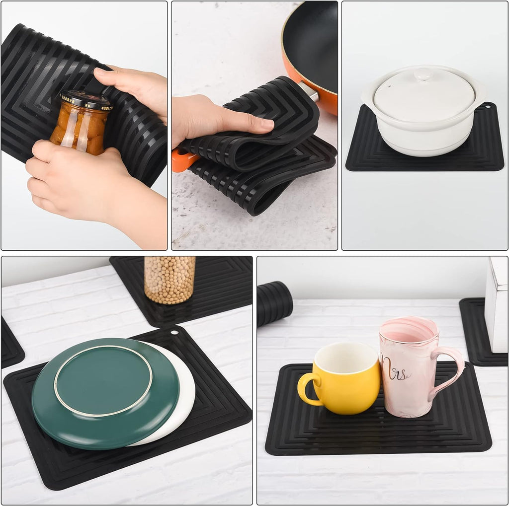 Silicone Trivet Mats for Hot Pots & Pans & Dishes, Hot Pads, Multipurpose Heat Resistant Mat Counter, Durable &