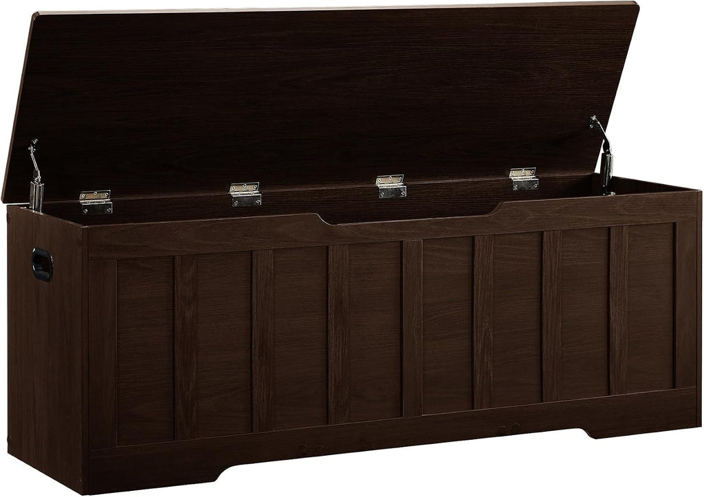 51.2" Storage Chest Extra Large,Wooden Storage Bench,Espresso | Chest with 2 Safety Hinges, 51.2*15.7*19.1inches