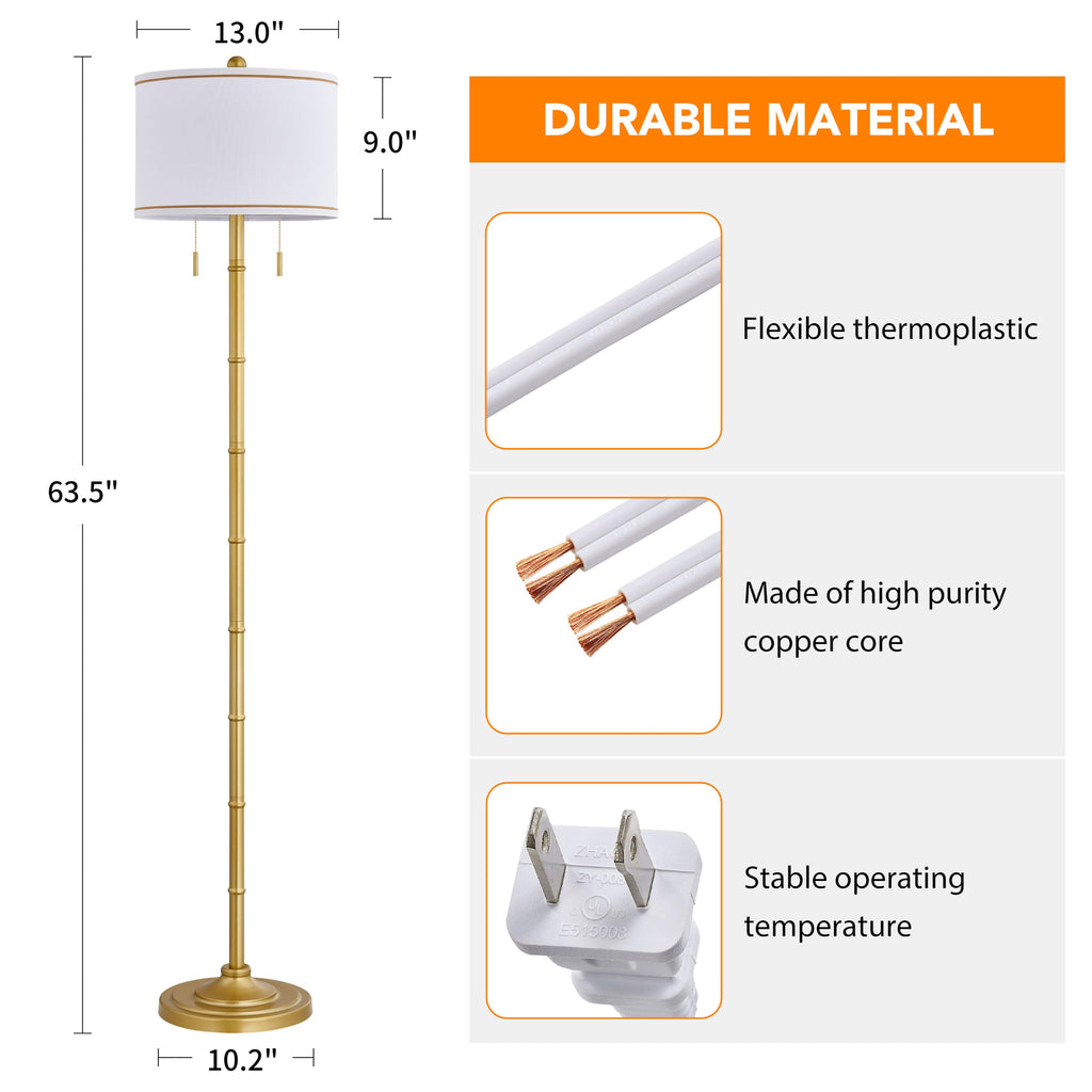 Upgraded Glod Floor Lamp, 9w Bulbs Included, Brass