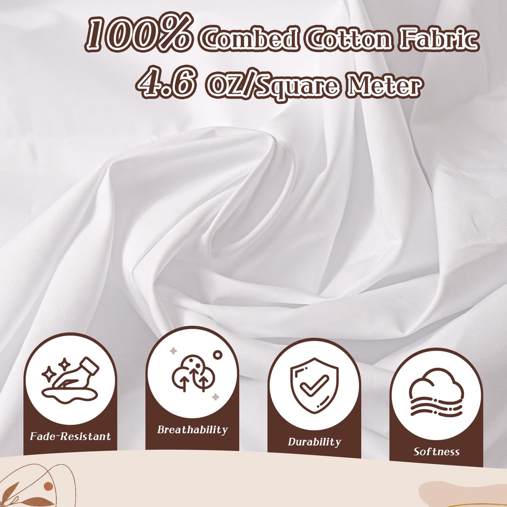 58"Wide 100% Combed Cotton Fabric By The Yard, White Fabric, Soft and Durable, Quilting Material for Sewing and DIY