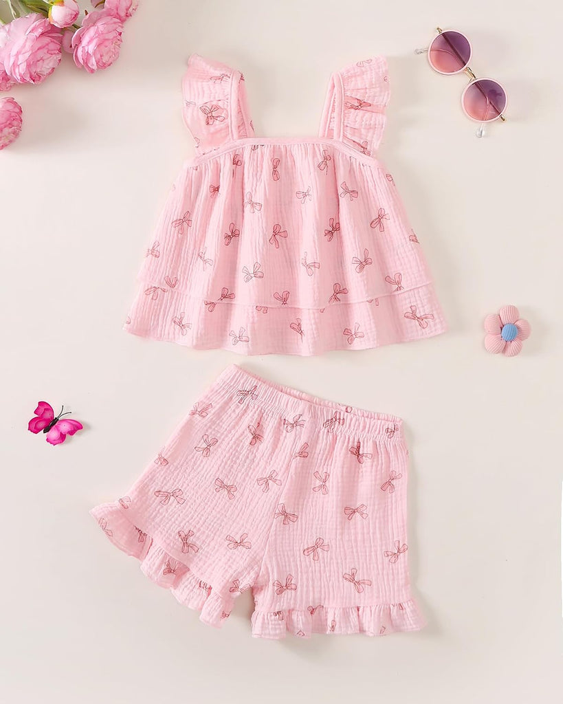 Toddler Girl Outfits Baby Girl Summer Clothes Sleeveless Ruffle Dress Tops and Shorts Clothing Sets
