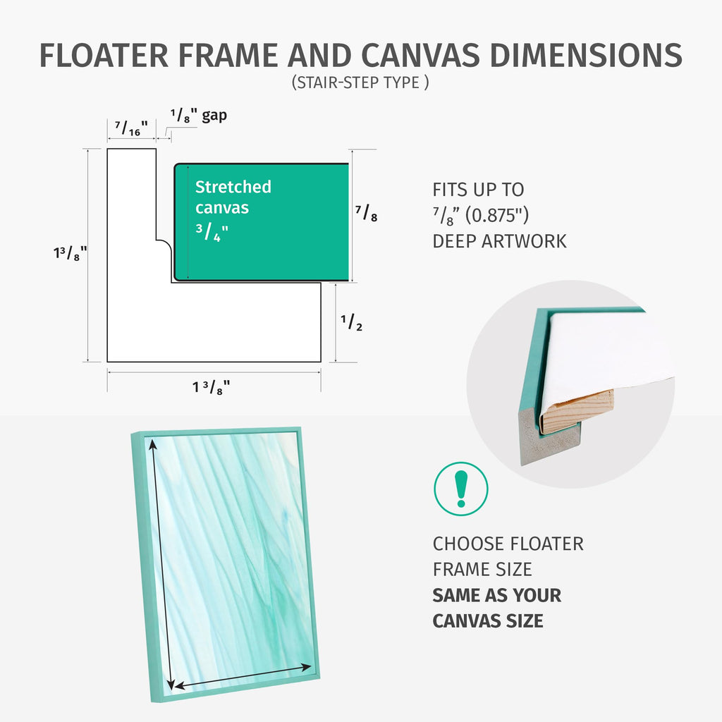 20x30 Floater Frame for Canvas Paintings. 12 Colors. Floating Frame fits 5/8", 3/4" & max 7/8" Deep Stretched Canvas