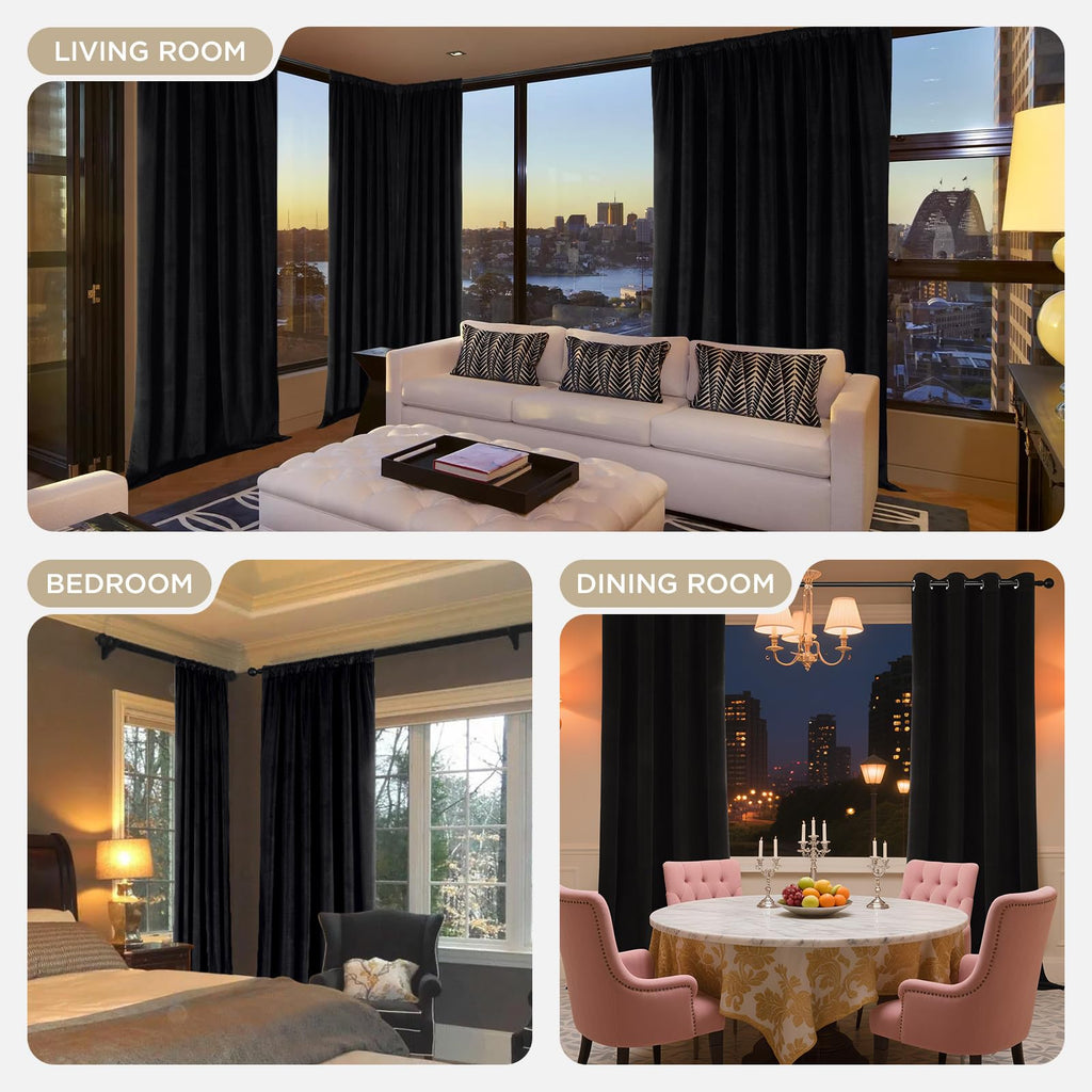 100% Blackout Curtains Velvet Black Out Curtain 96 Inch Drapes Living Room, Heat and Light Blocking, Thermal