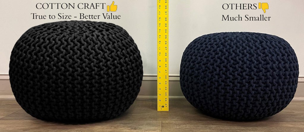 Round Blue Pouf - Hand Knitted Cotton Braid Cord Dori Ottoman