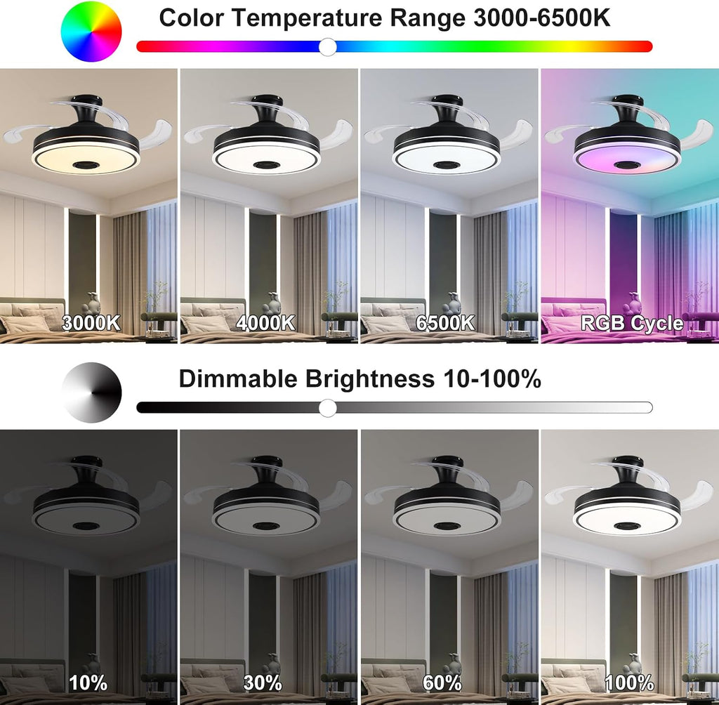 42'' Retractable Ceiling Fan with Lights, Smart Ceiling Fan Light with Bluetooth Speaker, App Control for Dimming &