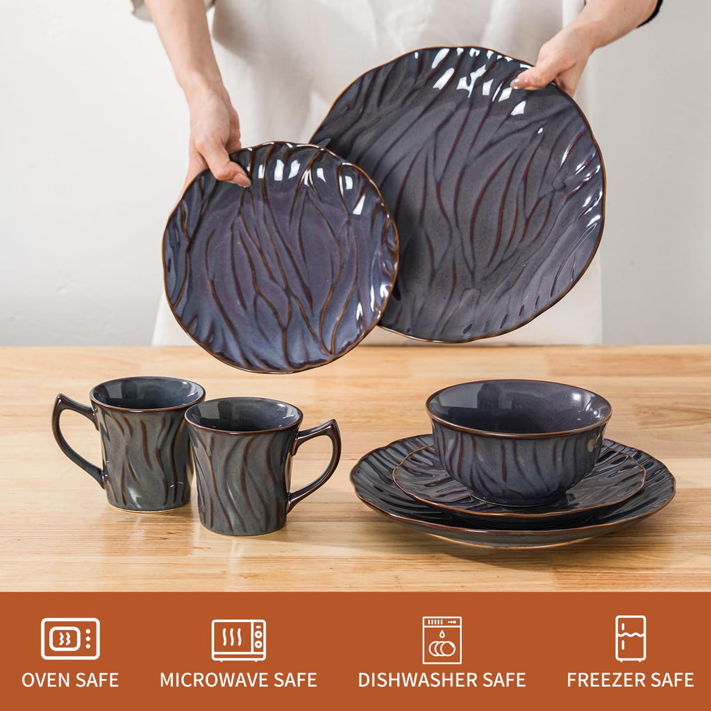 Ceramic Dinnerware Sets for 4, 16pcs Plates and Bowls Sets, Reactive Glaze Ceramic Dish Set, Scratch Resistant