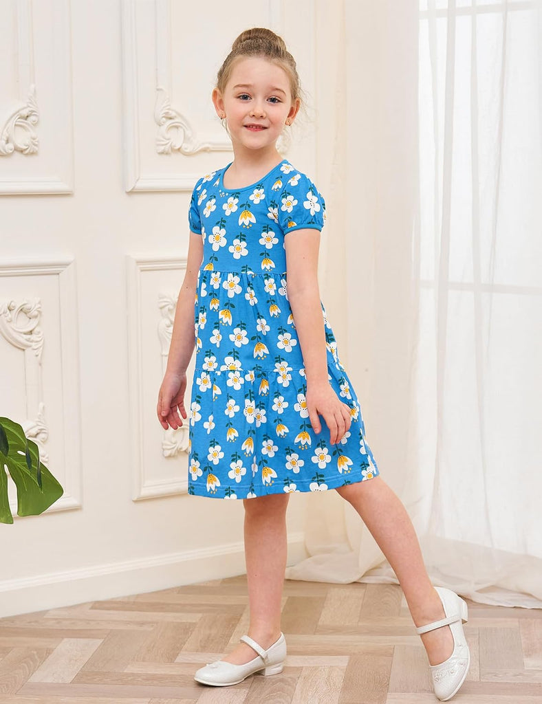 Girl's Dresses Cotton Ruffle Sleeve Tiered Swing A-Line Cute Midi Casual Sundress