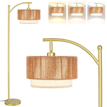Arc Floor Lamps, Rattan Standing lamp with 12W Bulb