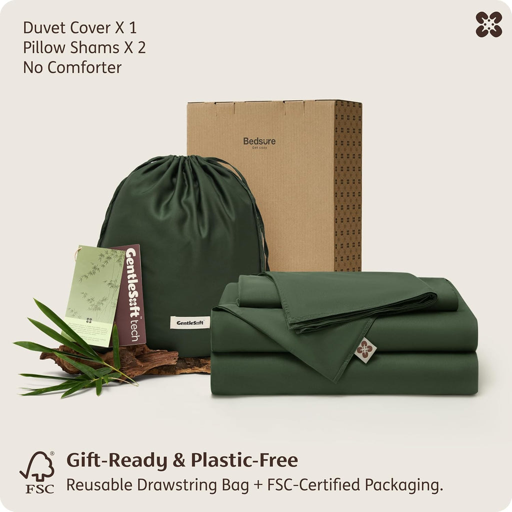 100% Organically Grown Bamboo Viscose Duvet Cover Set Queen | Cooling Bedding Set for Hot Sleepers | PureWoven Luxury