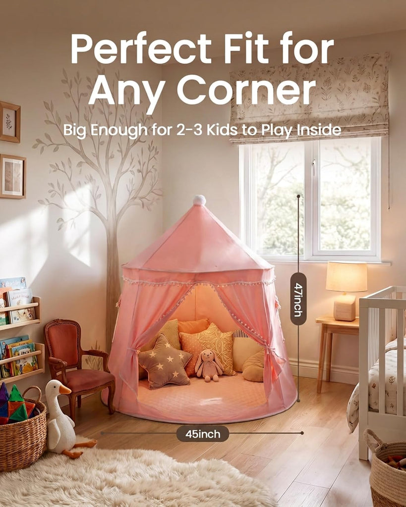 Play Tent with Carry Bag, Portable Pink Castle Tent for Kids