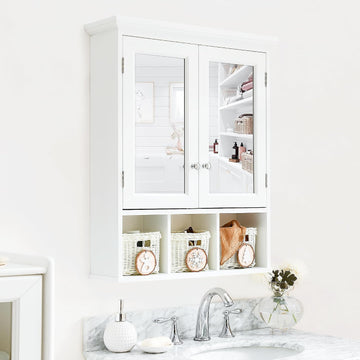 Medicine Cabinet, Bathroom Organiser, Wall Mounted Bathroom Cabinet with Mirror with 2 Adjustable Shelves and 3