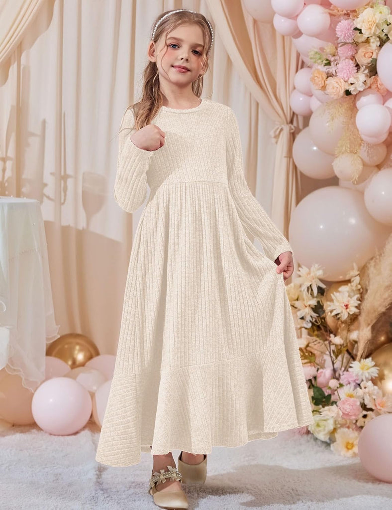 Girls Sweater Dress Long Sleeve Knit Pullover Maxi Pockets Dresses