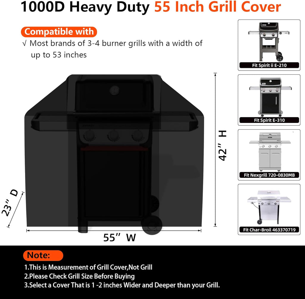 [Upgraded 1000D Heavy Duty Fabric] 55 inch Grill Cover for Outdoor Grill | Waterproof, Tear & Fade Resistant BBQ