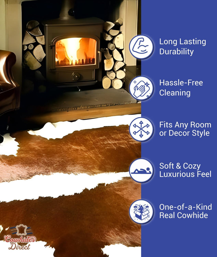 Genuine Brazilian Cowhide Rug - Authentic Cow Rug with Non-Slip Suede Backing - Cow Rugs & More - Natural Rugs (Brown