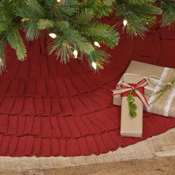 Red Burlap Ruffled Xmas Christmas Tree Skirt 48 Inches Holiday Decoration