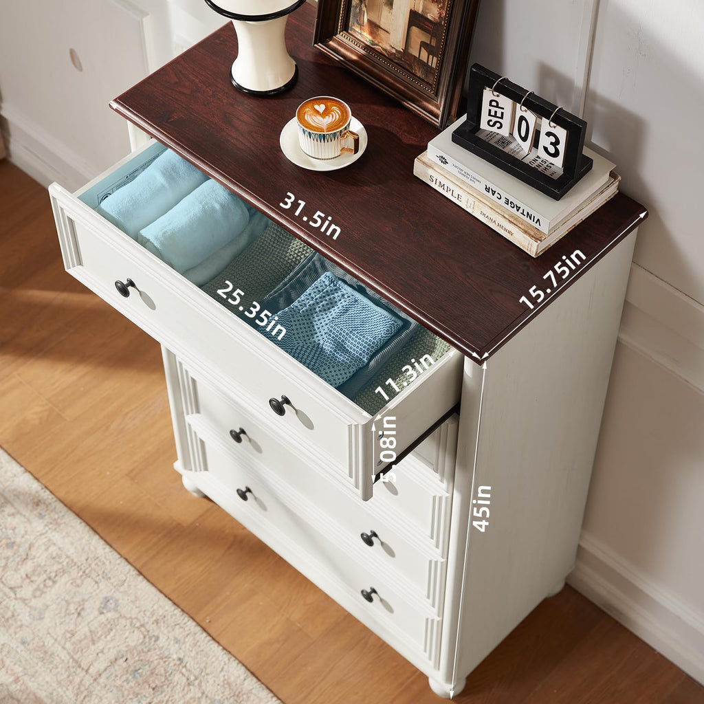 Farmhouse 5 Drawer, 45" Tall Chest of Drawers