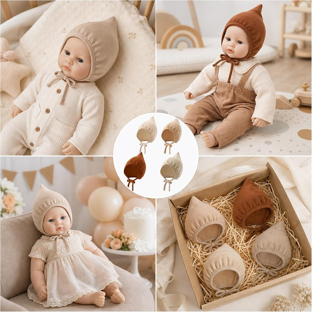 Newborn Baby Bonnet Set, Cotton Infant Hats 0-6 Months, Pack Brown
