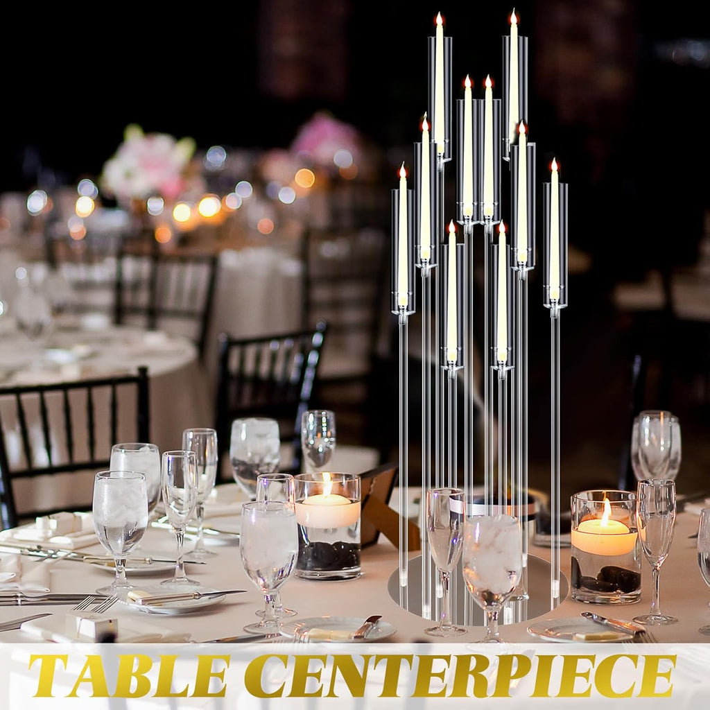 4 Pcs 10 Arm 46.5 Acrylic Candelabra Table Centerpiece Floor Candelabras Clear Candle Holder with Removable