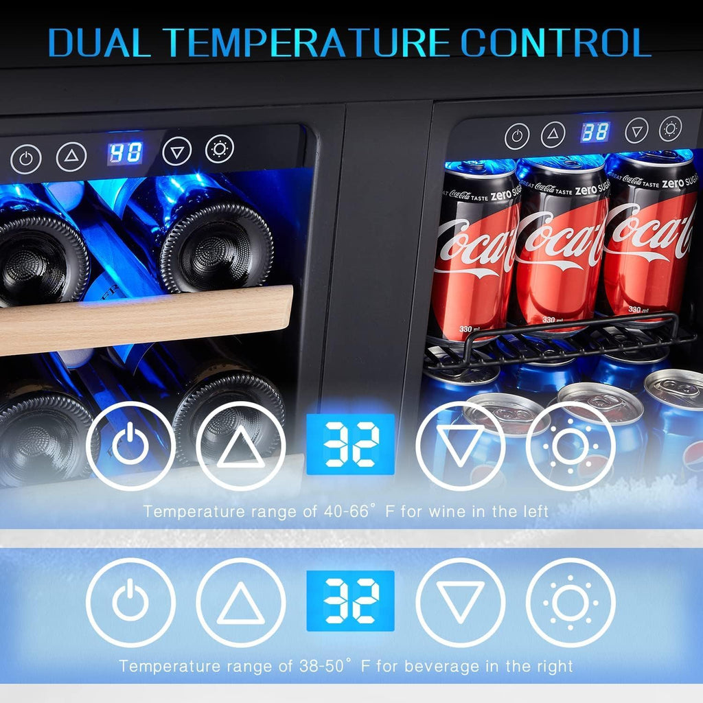 24 inch Wine Fridge Hold 21 Bottles and 75 Cans,Dual Zone Wine and Beverage Refr