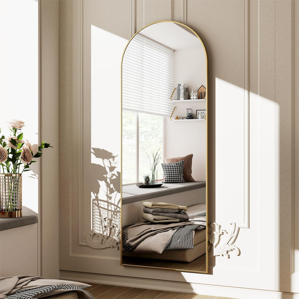58"x18" Arched Full Length Mirror Free Standing Leaning Mirror Hanging Mounted Mirror Aluminum Frame Modern Simple