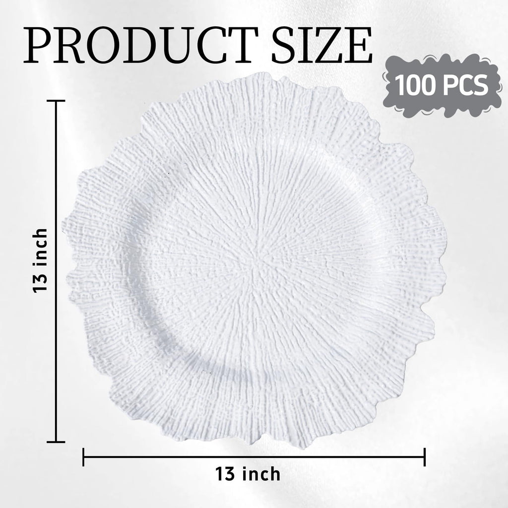 50 White Charger Plates Bulk for Wedding Dinners 13" Reef