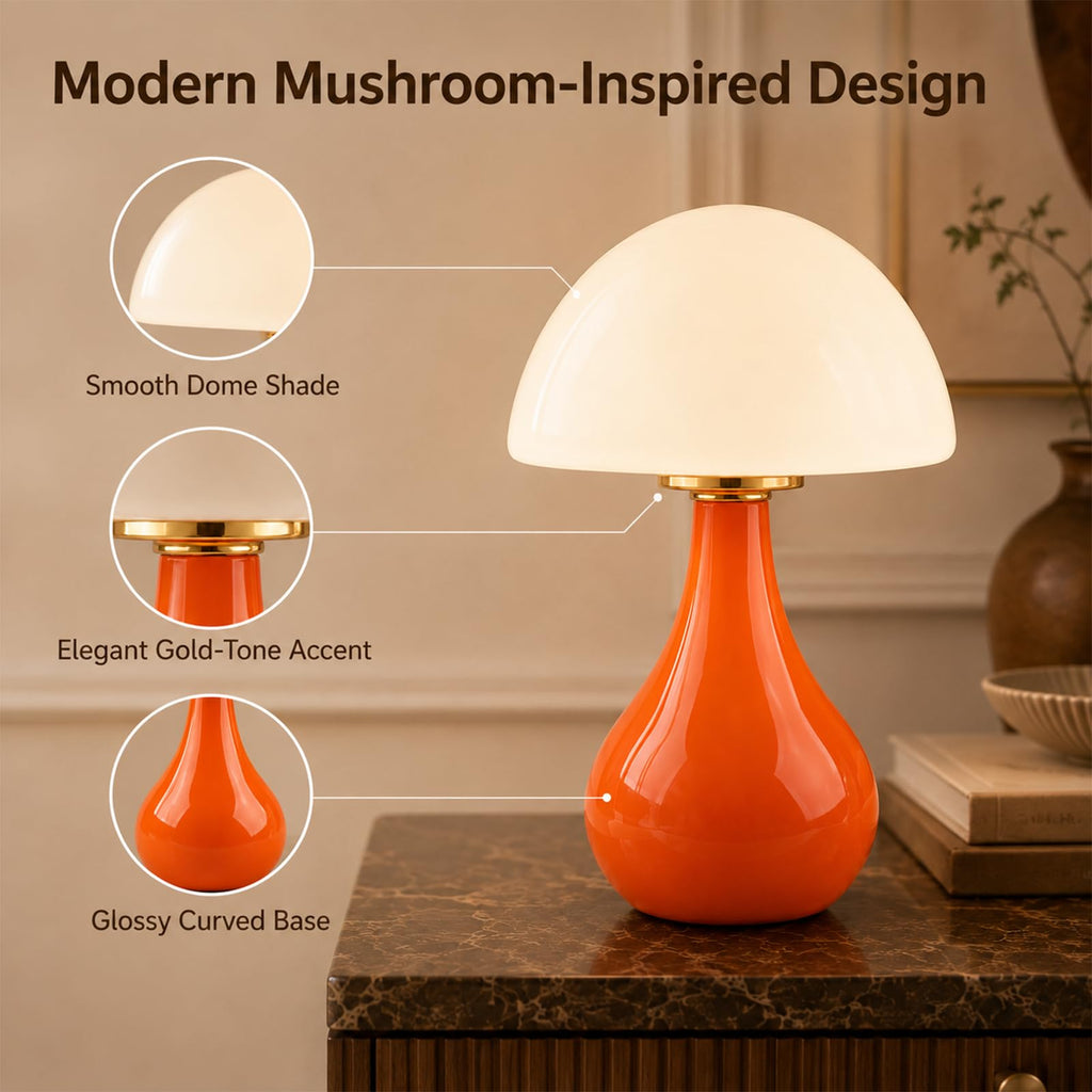 Mushroom Table Lamp, Small Ceramic Bedside Lamp, Orange
