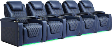 Chic Top Grain Leather Home Theater Seating Power Headrest Recling Movie Gaming Recliner Sofa with 7 Colors Ambient