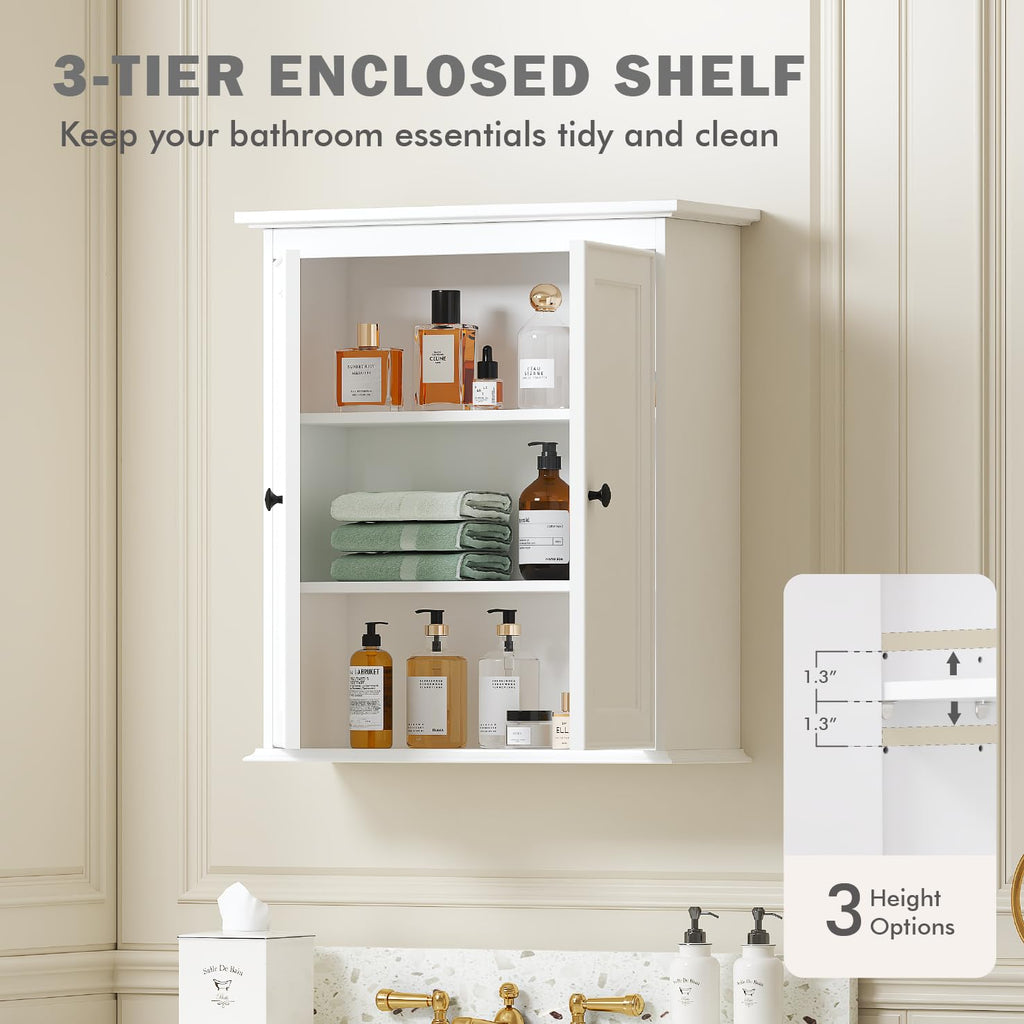 Bathroom Wall Cabinet, White Medicine Cabinet with 2 Doors