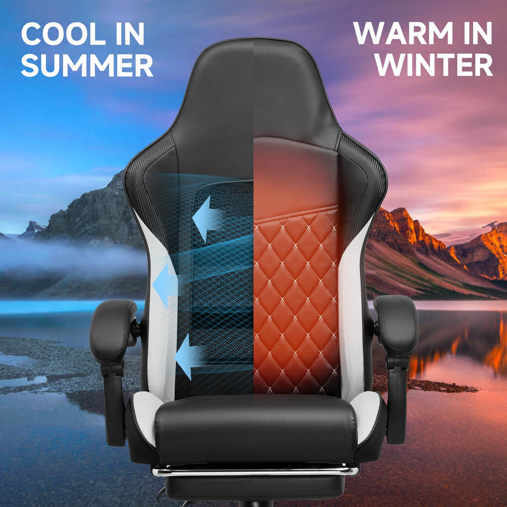 Gaming Chair, High Back Leather Computer Gaming Chair with Footrest, Ergonomic Height Adjustable Office Chair with