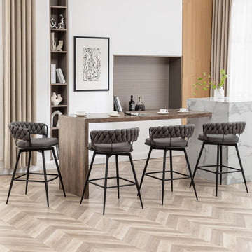 Counter Height Bar Stools Set of 4, 26 inch Modern Bar Chairs with Woven Back, 360° Swivel Bar Stools Island, Cafe