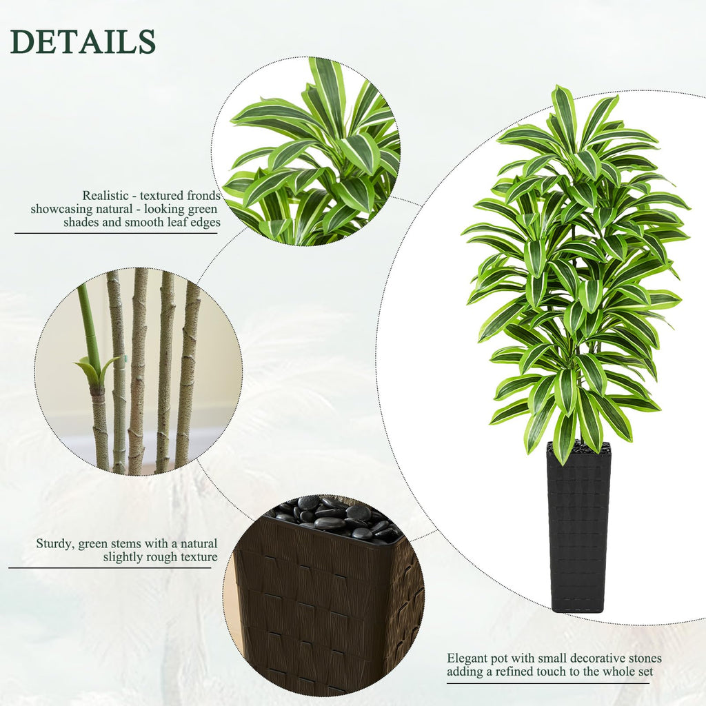 Artificial Dracaena Tree 7FT, Faux plants with Black Tall Planter
