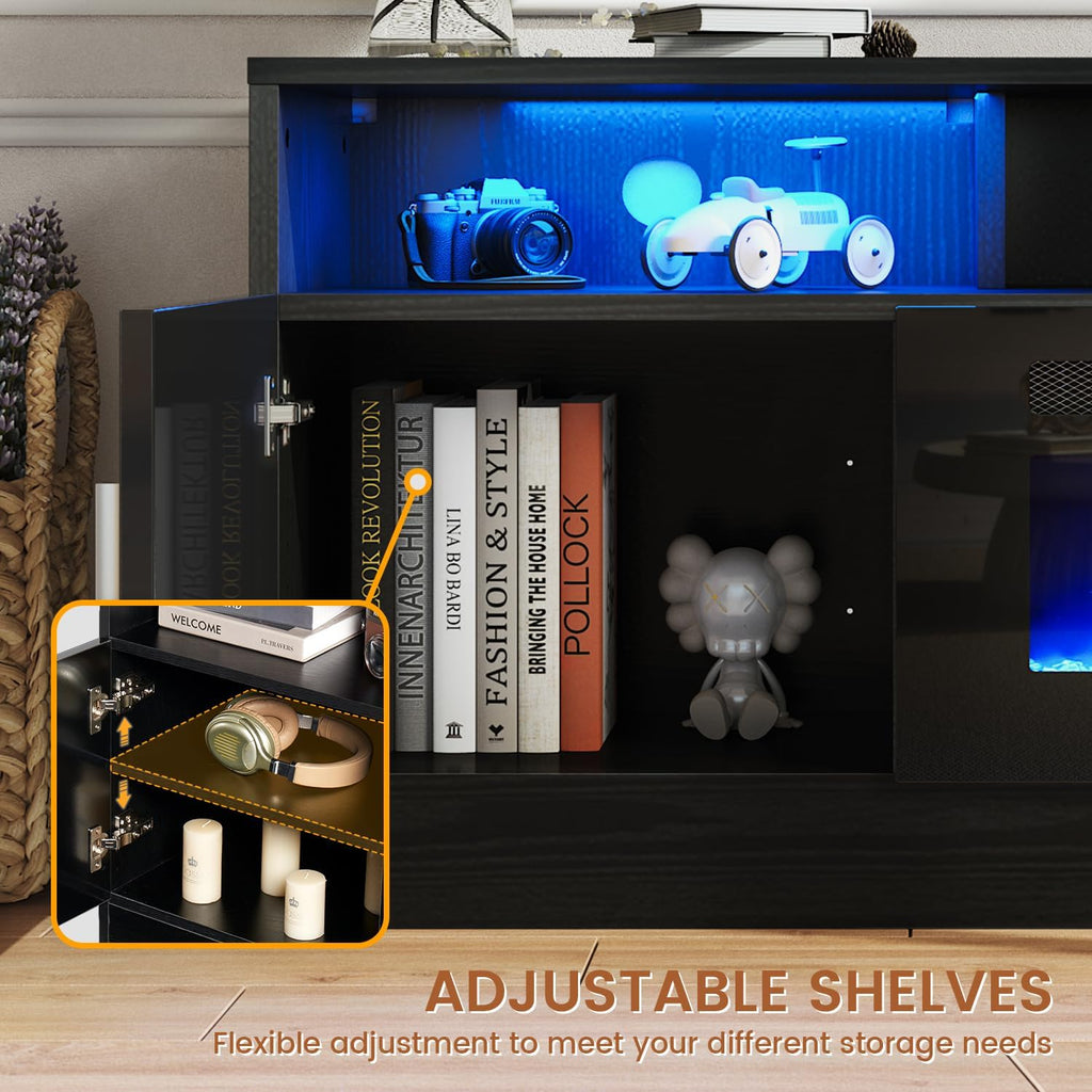 70" Fireplace TV Stand with Power Outlet for TVs UP to 80", Electric Fireplace Entertainment Center with LED Lights &